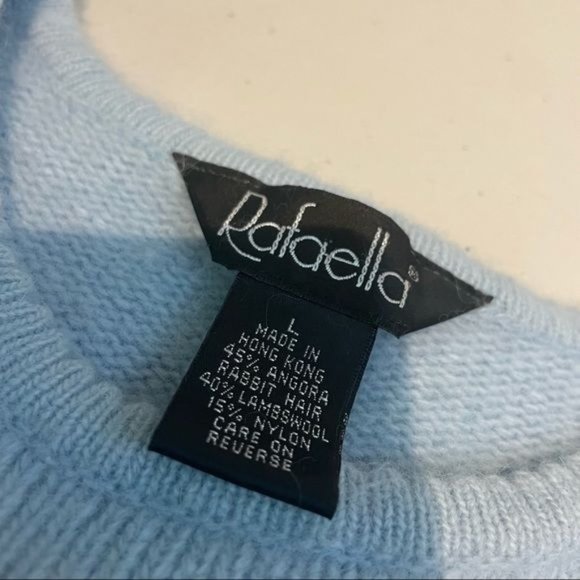 VINTAGE RAFAELLA ANGORA LAMBSWOOL ROUND NECK SHORT SLEEVE CROPPED SWEATER L - Picture 3 of 4